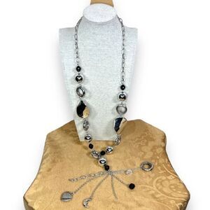 SILVER BEADED CHARM STATEMENT NECKLACE NWOT